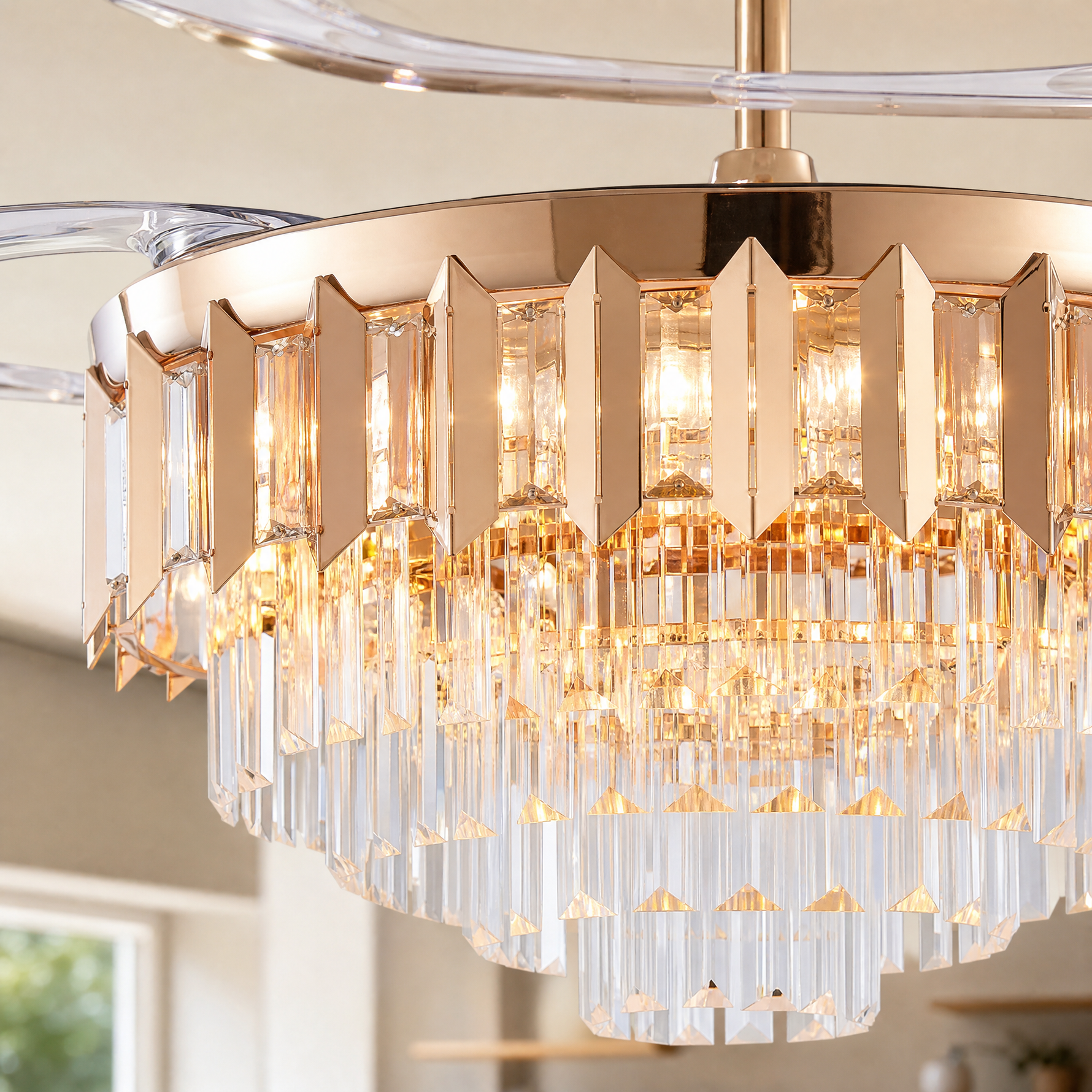 48" Crystal Chandelier Ceiling Fan with Retractable Blades