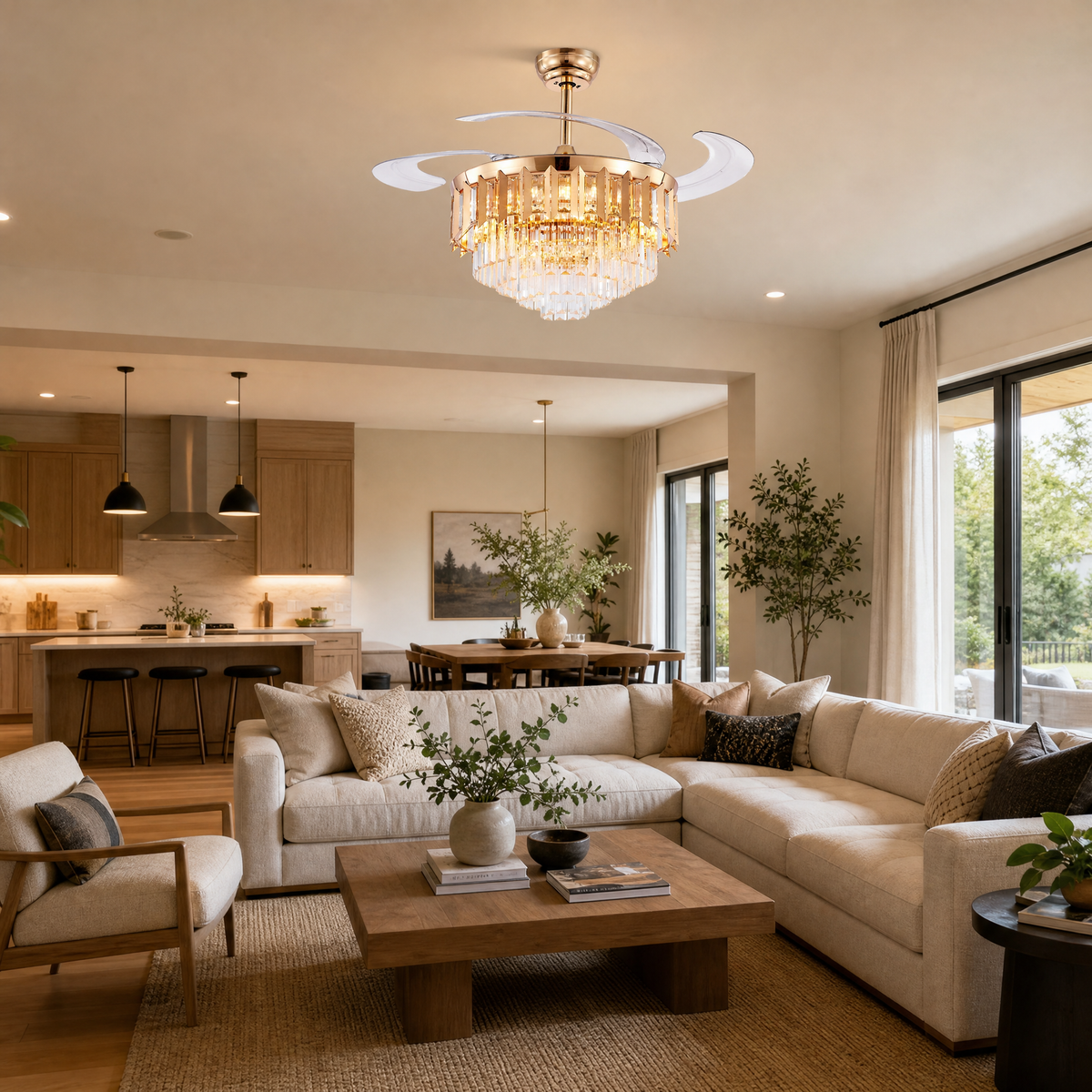 48" Crystal Chandelier Ceiling Fan with Retractable Blades