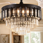 48" Crystal Chandelier Ceiling Fan with Retractable Blades