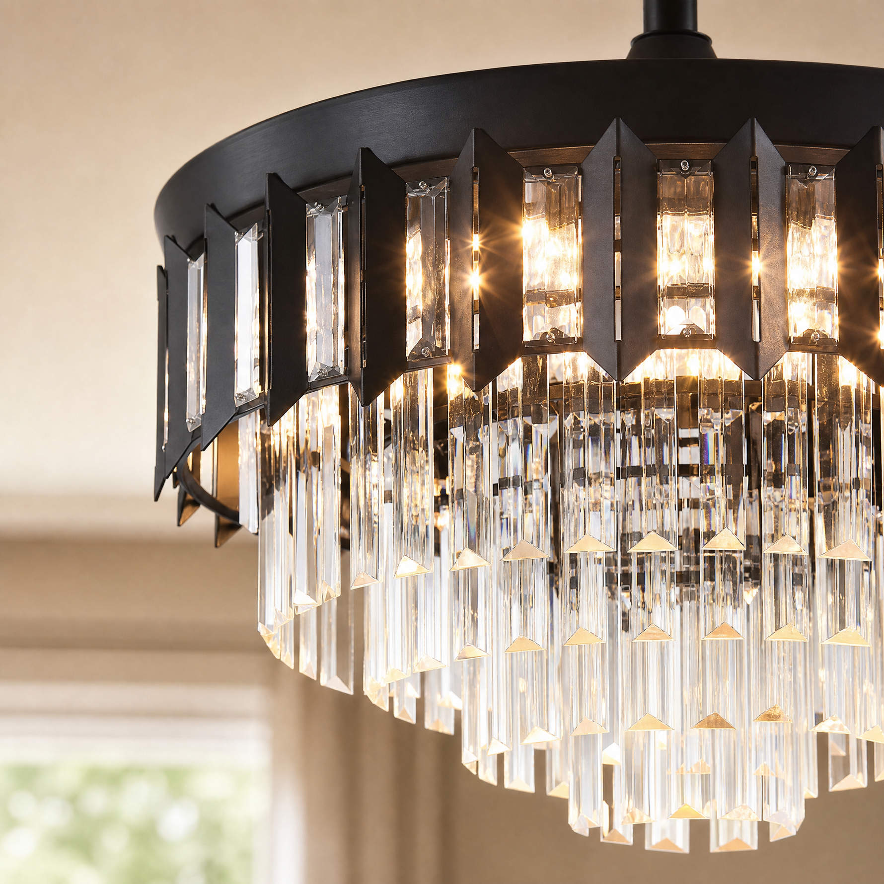 48" Crystal Chandelier Ceiling Fan with Retractable Blades