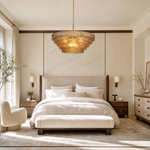 48" Hook Plate Amber Glass Round Chandelier