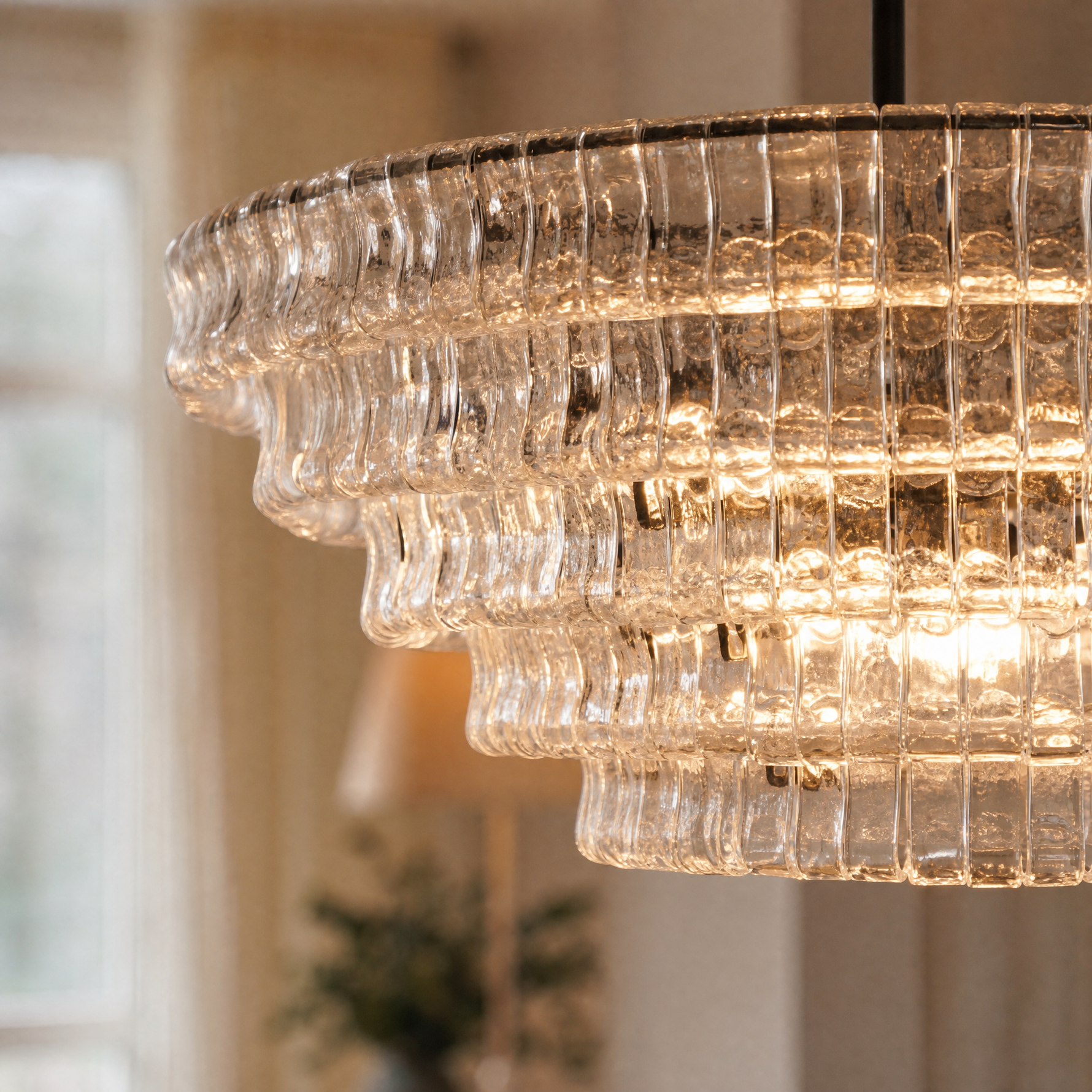 48" Hook Plate Glass Round Chandelier