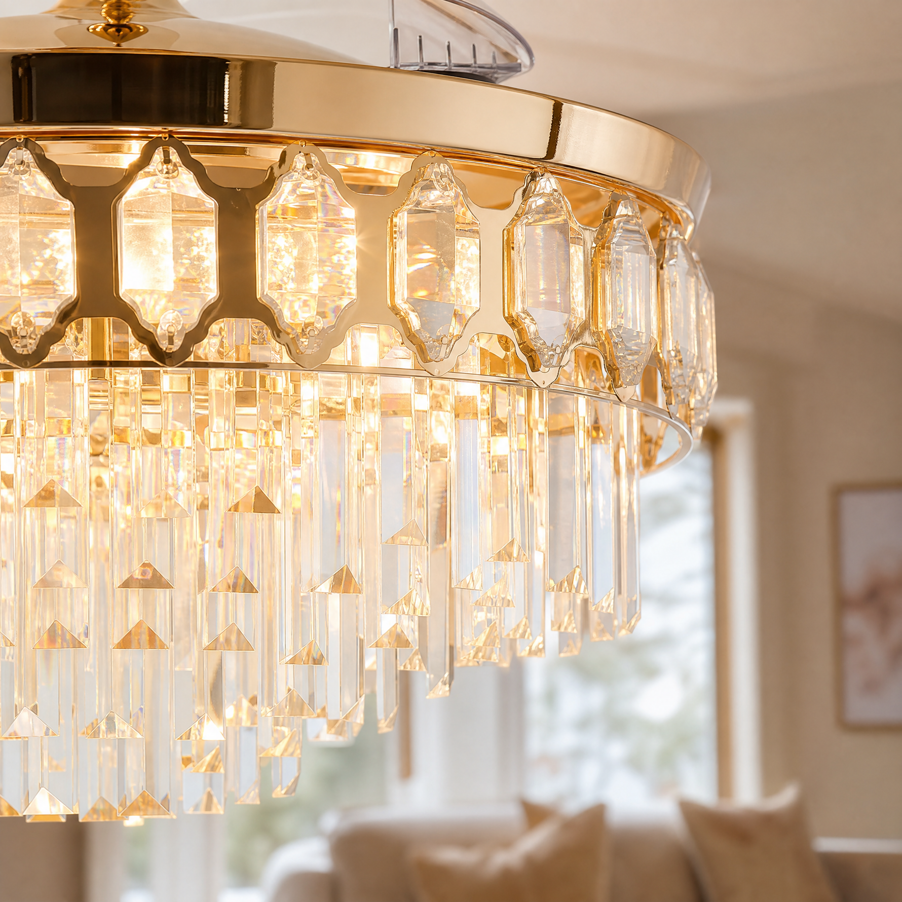 48" Retractable Blade Ceiling Fan with Crystal Chandelier