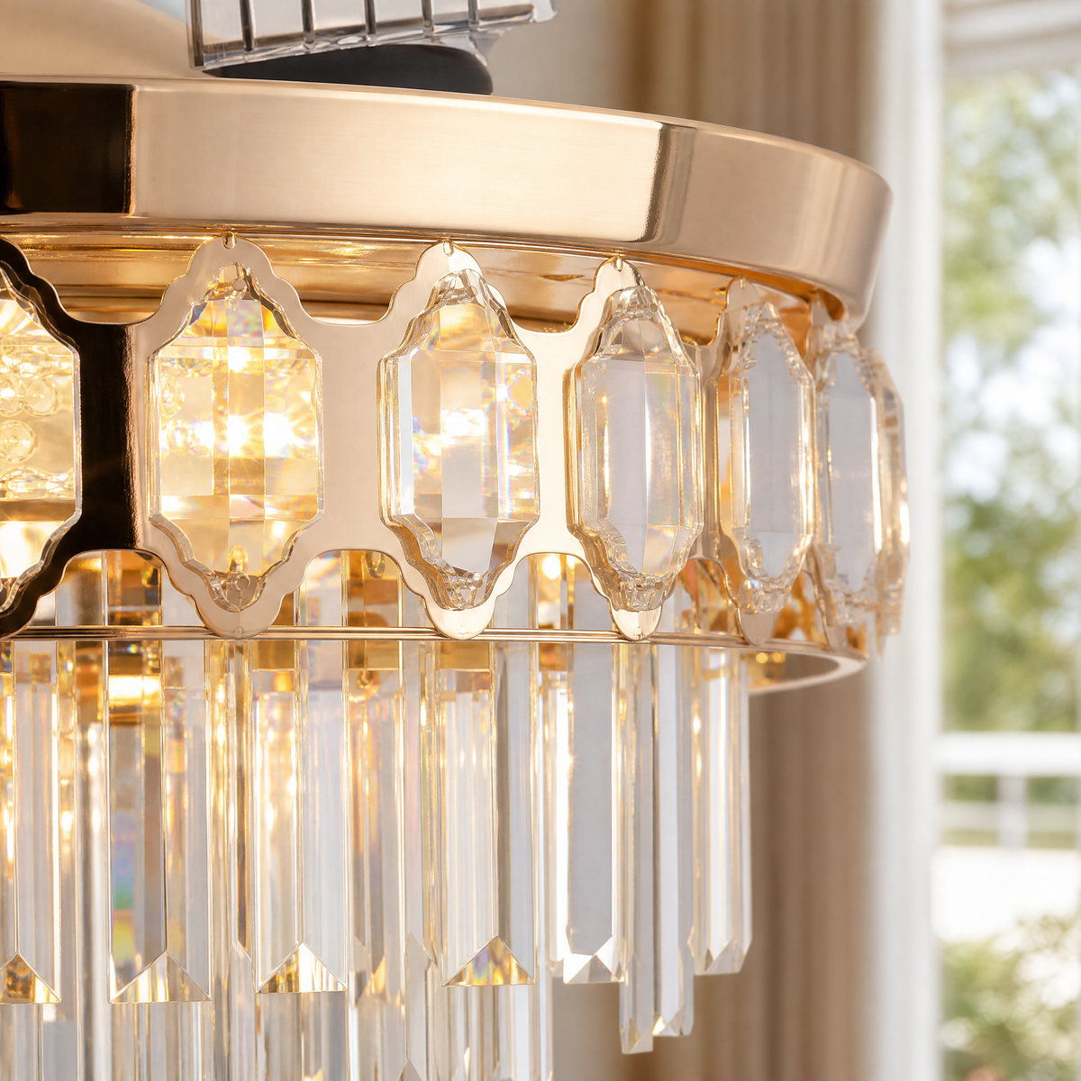 48" Retractable Blade Ceiling Fan with Crystal Chandelier
