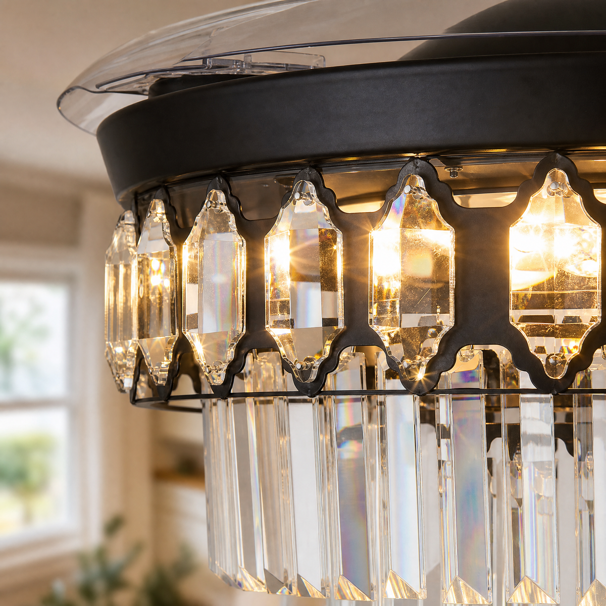 48" Retractable Blade Ceiling Fan with Crystal Chandelier