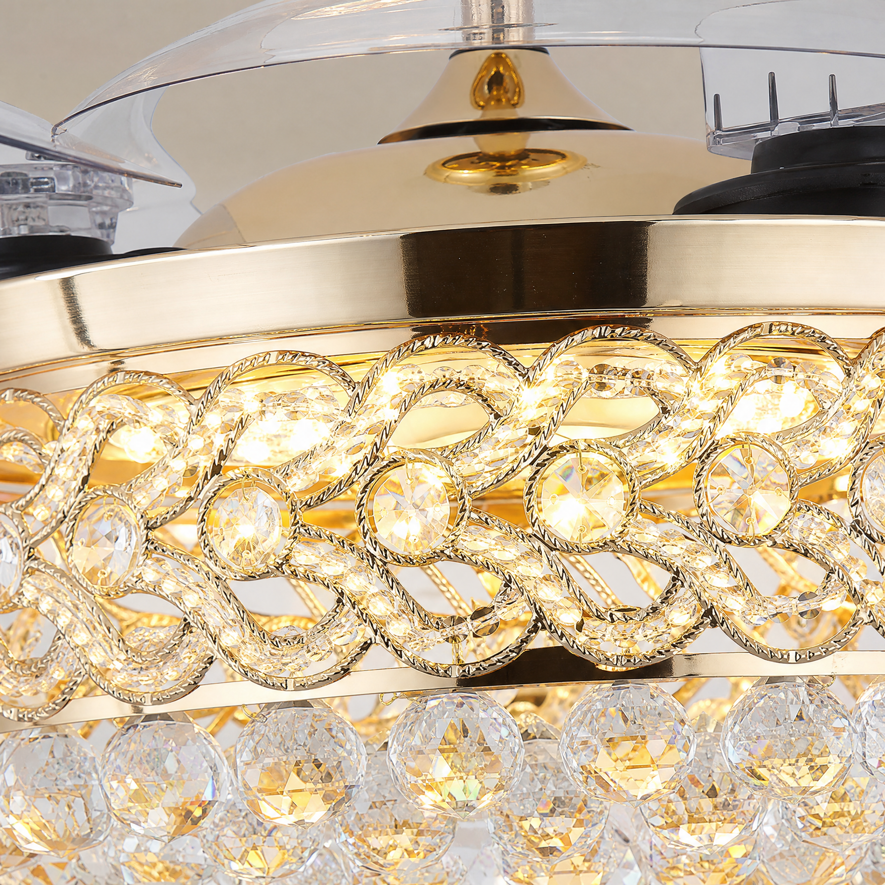 48" Retractable Blade Ceiling Fan with Crystal Drum Chandelier