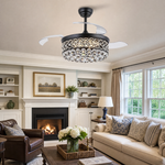 48" Retractable Blade Ceiling Fan with Crystal Drum Chandelier