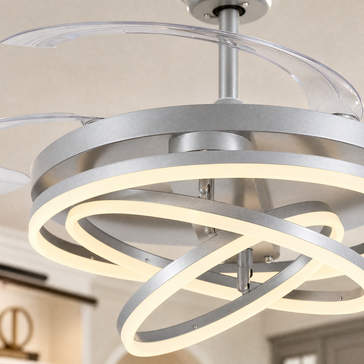 48" Retractable Blade Ceiling Fan with Integrated LED Ring Light