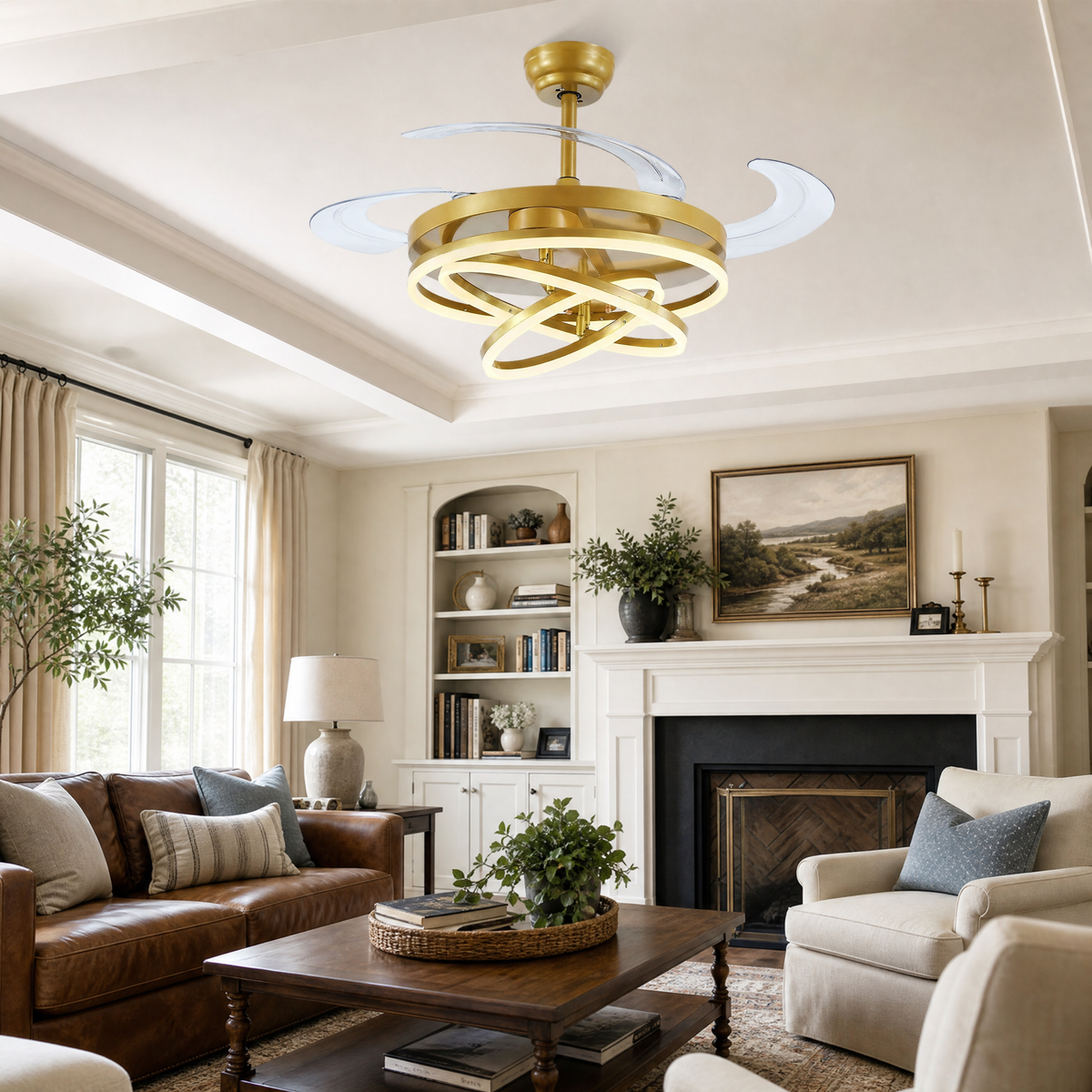 48" Retractable Blade Ceiling Fan with Integrated LED Ring Light