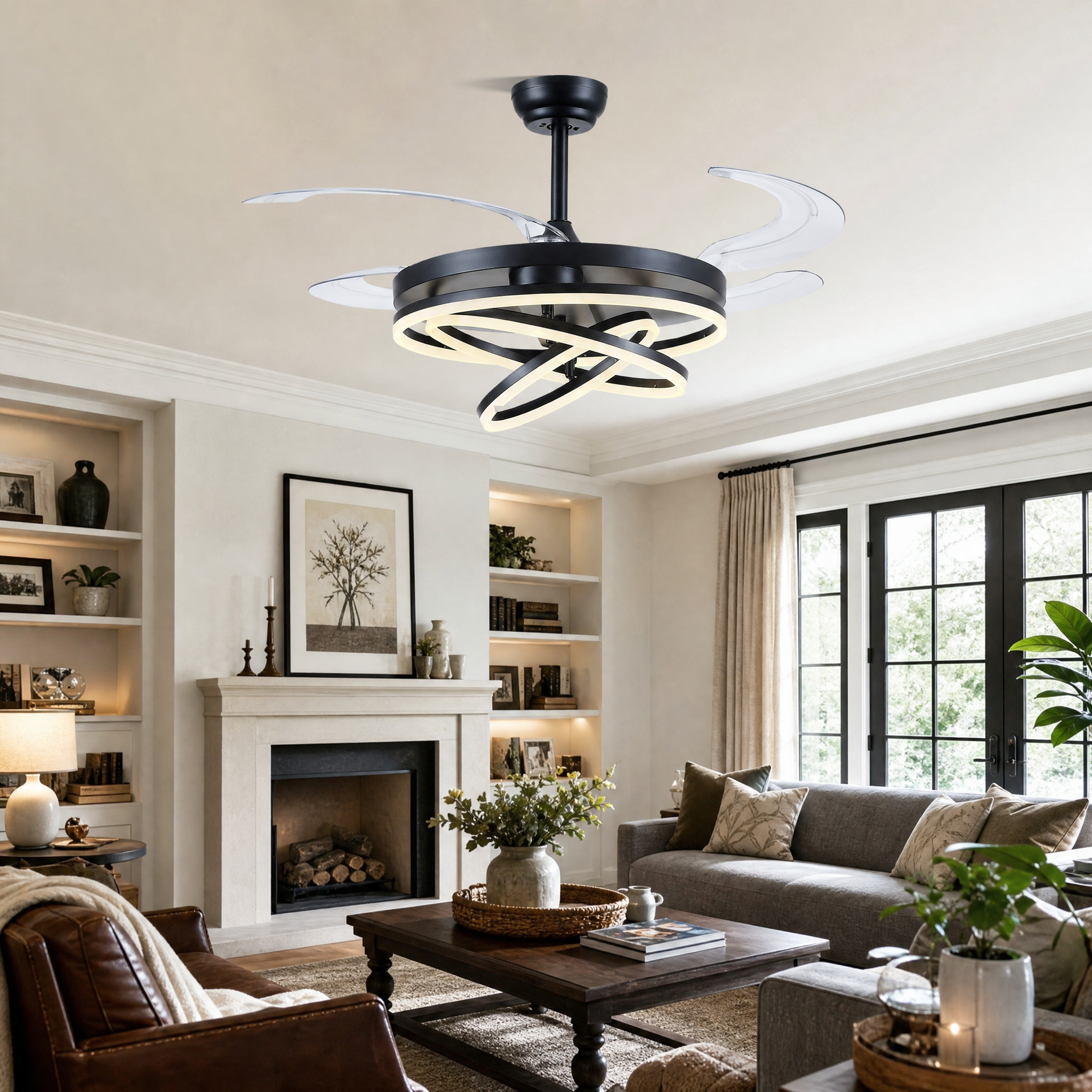 48" Retractable Blade Ceiling Fan with Integrated LED Ring Light