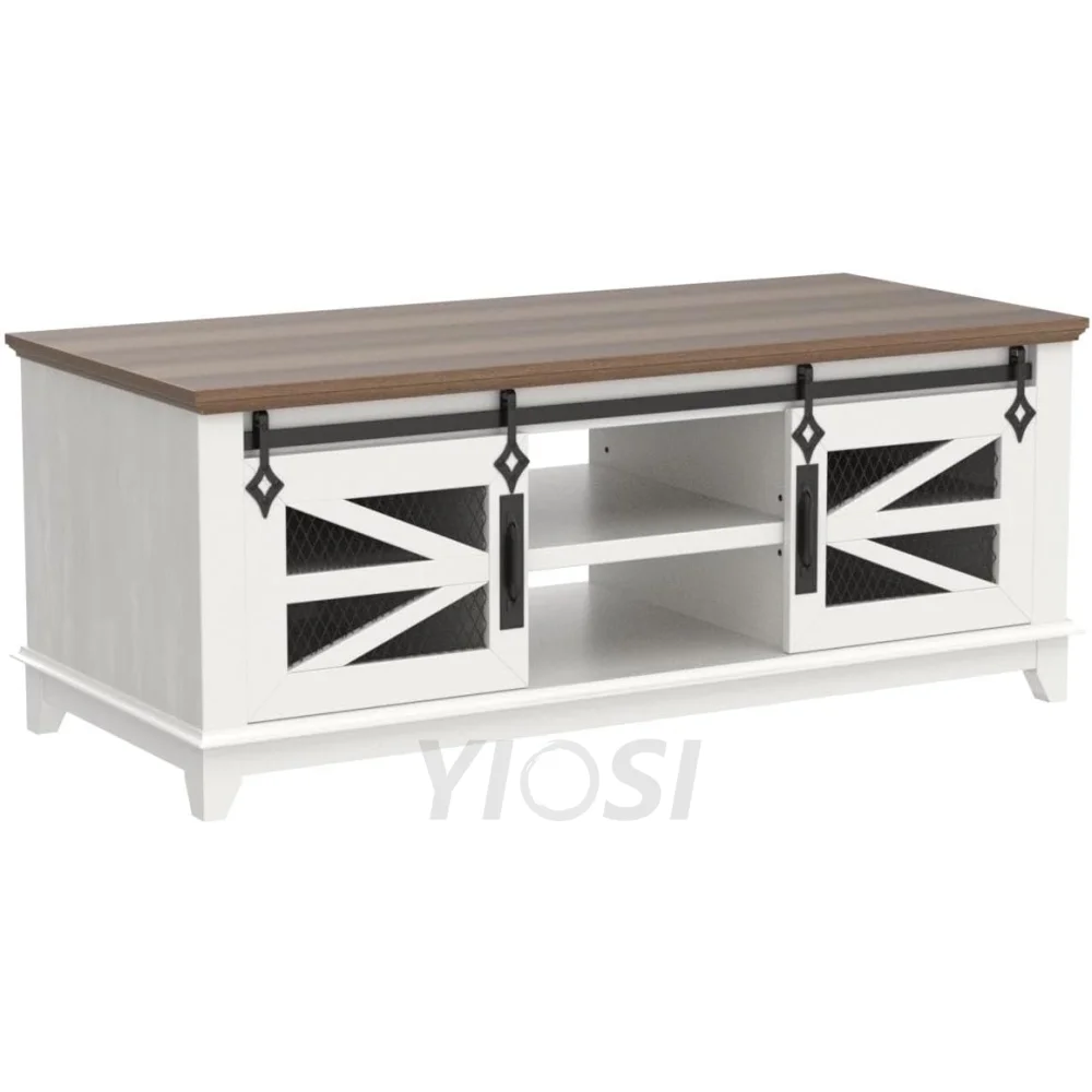 OKD 48'' Farmhouse Coffee Table with Storage and Sliding Barn Doors