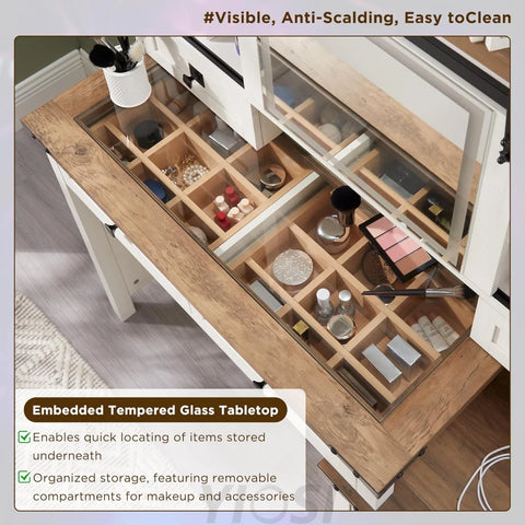 48'' Farmhouse Makeup Vanity Desk with Sliding HD Mirror and Lights