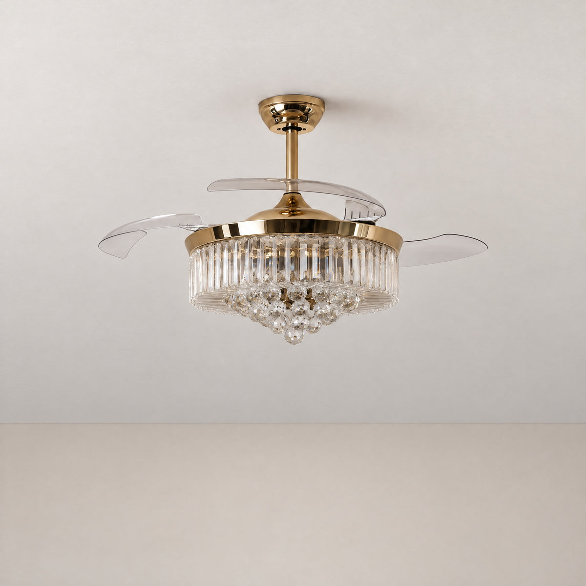 Yiosi 48-Inch Crystal Chandelier Ceiling Fan with Invisible Blades – lights off