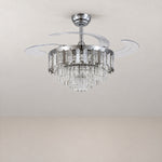 Yiosi 48-Inch Crystal Chandelier Ceiling Fan with Retractable Acrylic Blades – lights off