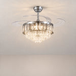 Yiosi 48-Inch Crystal Chandelier Ceiling Fan with Retractable Acrylic Blades – lights on