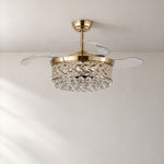 Yiosi 48-Inch Retractable Blade Ceiling Fan with Crystal Drum Chandelier – lights off