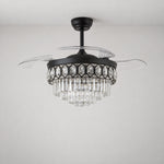 Yiosi 48-Inch Retractable Blade Ceiling Fan with Crystal Chandelier – lights off