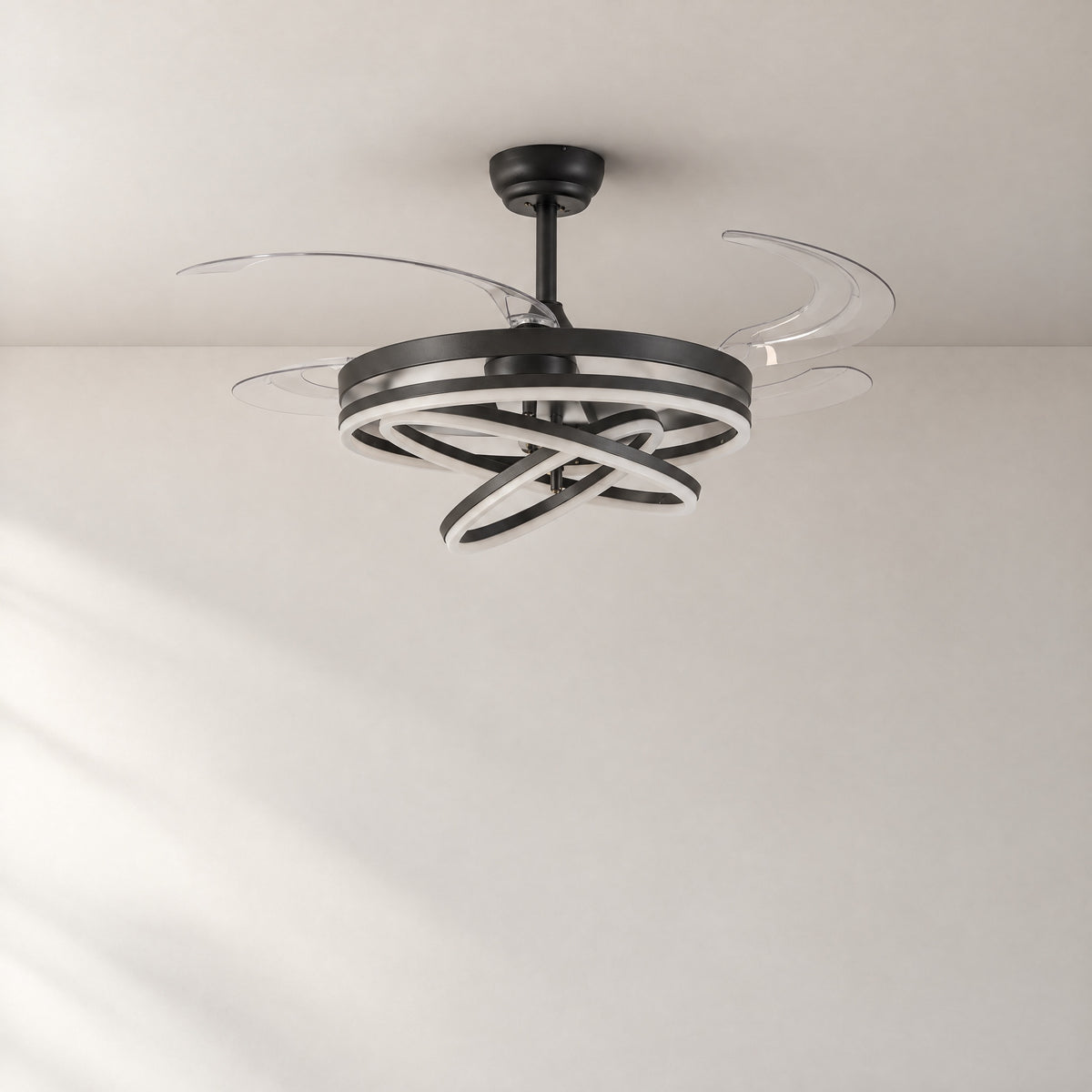 Yiosi 48-Inch Retractable Acrylic Blade Ceiling Fan with LED Ring Light – lights off
