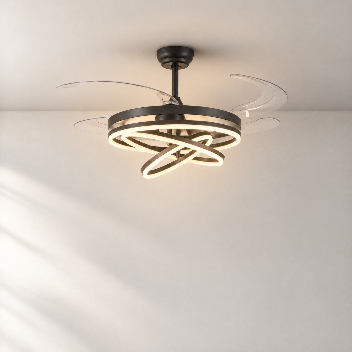 Yiosi 48-Inch Retractable Acrylic Blade Ceiling Fan with LED Ring Light – lights on