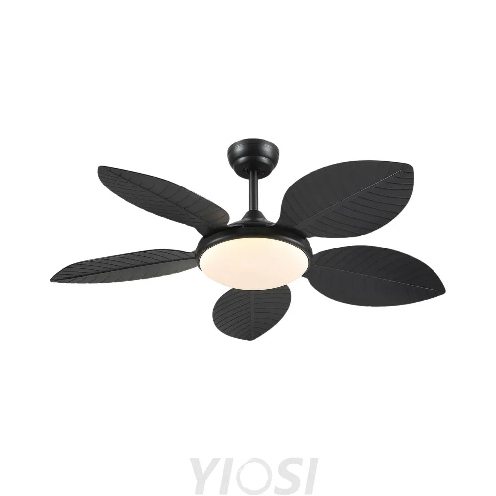 48’’ Tropical Modern Ceiling Fan with LED Light Remote Control & Adjustable Height Black Ceiling Lights