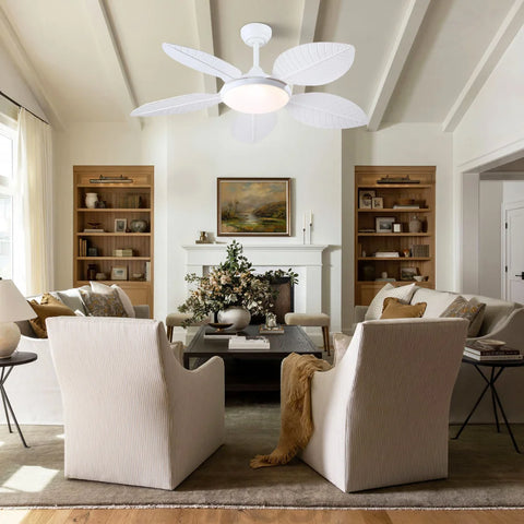 48’’ Tropical Modern Ceiling Fan with LED Light Remote Control & Adjustable Height Ceiling Lights