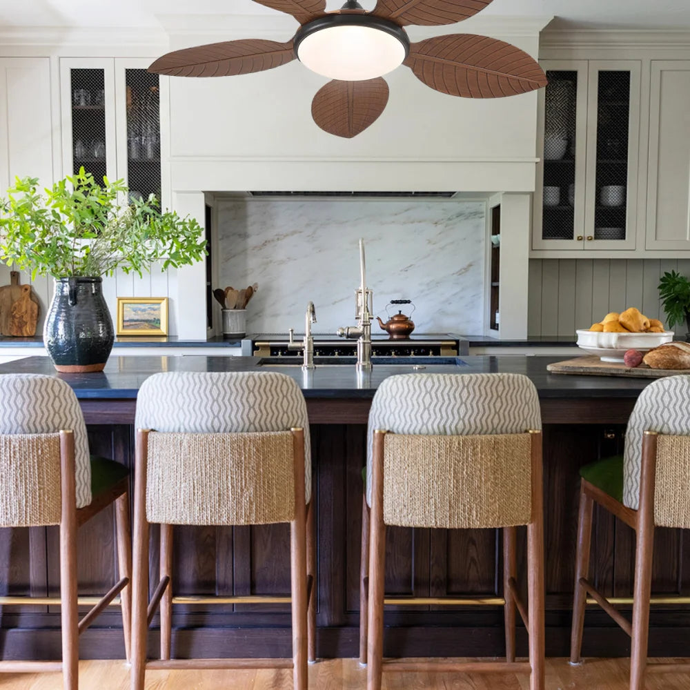 48’’ Tropical Modern Ceiling Fan with LED Light Remote Control & Adjustable Height Ceiling Lights