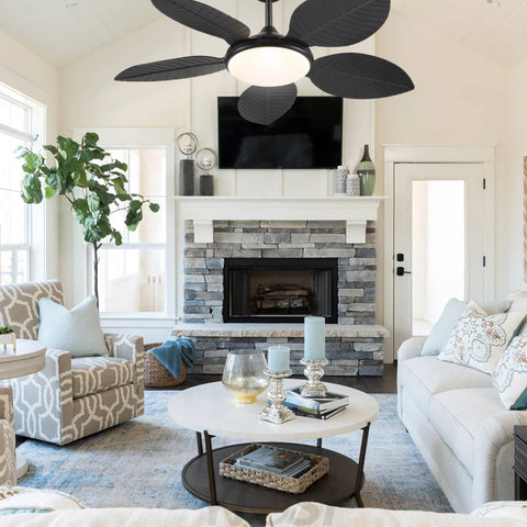 48’’ Tropical Modern Ceiling Fan with LED Light Remote Control & Adjustable Height Ceiling Lights