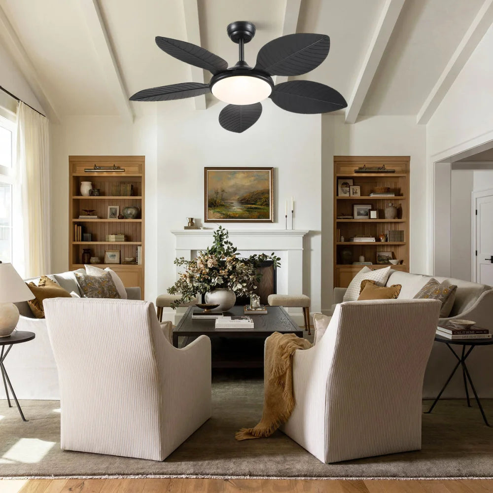 48’’ Tropical Modern Ceiling Fan with LED Light Remote Control & Adjustable Height Ceiling Lights