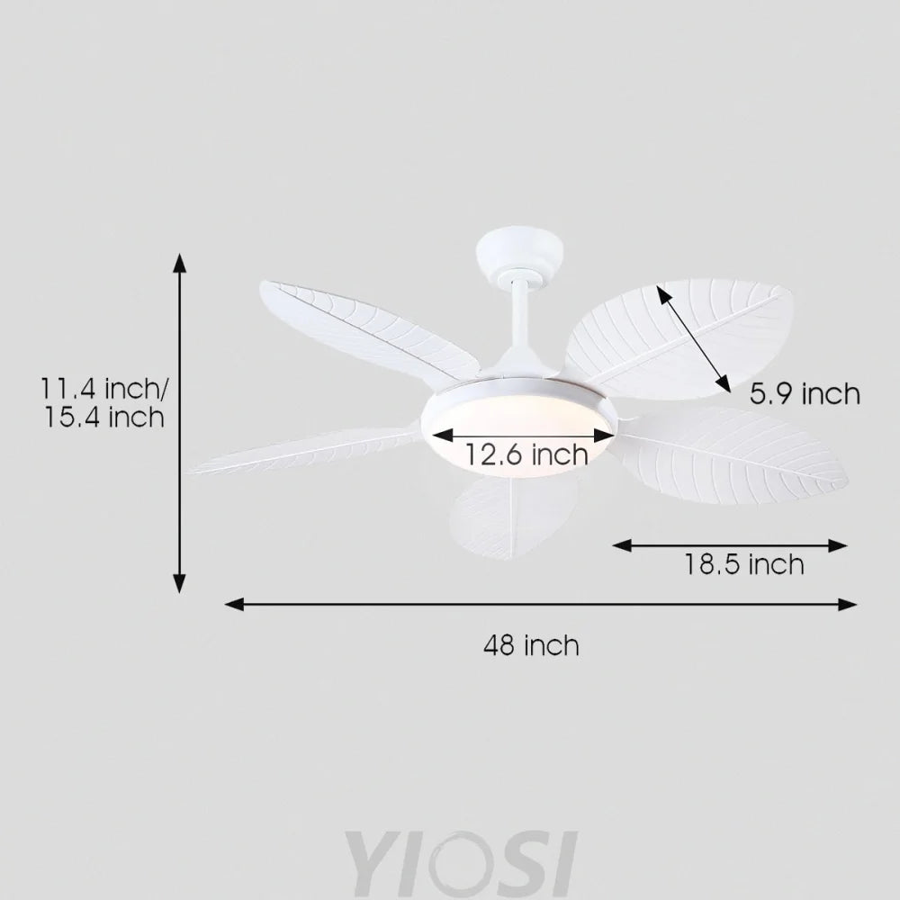 48’’ Tropical Modern Ceiling Fan with LED Light Remote Control & Adjustable Height White Ceiling Lights