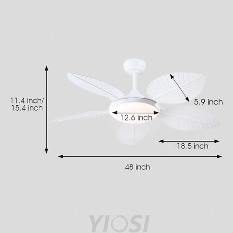 48’’ Tropical Modern Ceiling Fan with LED Light Remote Control & Adjustable Height White Ceiling Lights