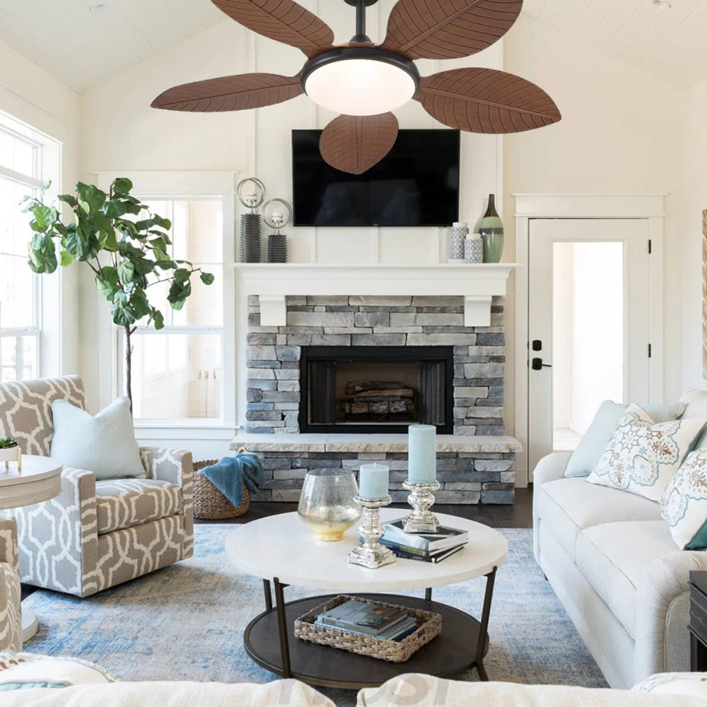 48’’ Tropical Modern Ceiling Fan with LED Light Remote Control & Adjustable Height Ceiling Lights
