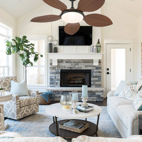 48’’ Tropical Modern Ceiling Fan with LED Light Remote Control & Adjustable Height Ceiling Lights