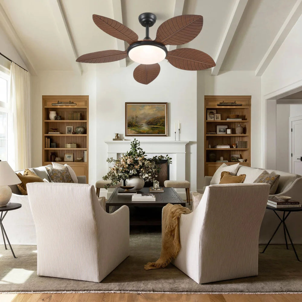48’’ Tropical Modern Ceiling Fan with LED Light Remote Control & Adjustable Height Ceiling Lights