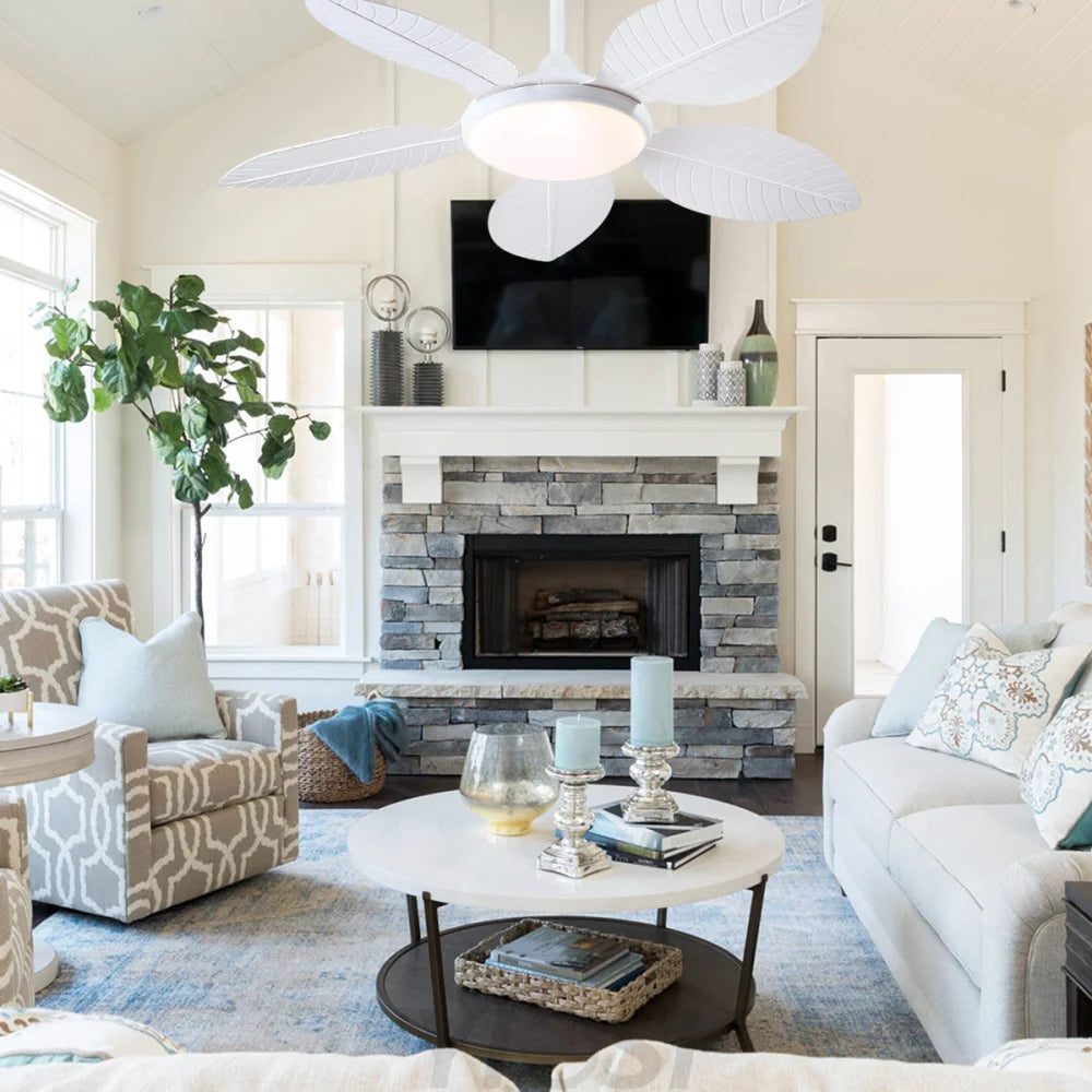 48’’ Tropical Modern Ceiling Fan with LED Light Remote Control & Adjustable Height Ceiling Lights