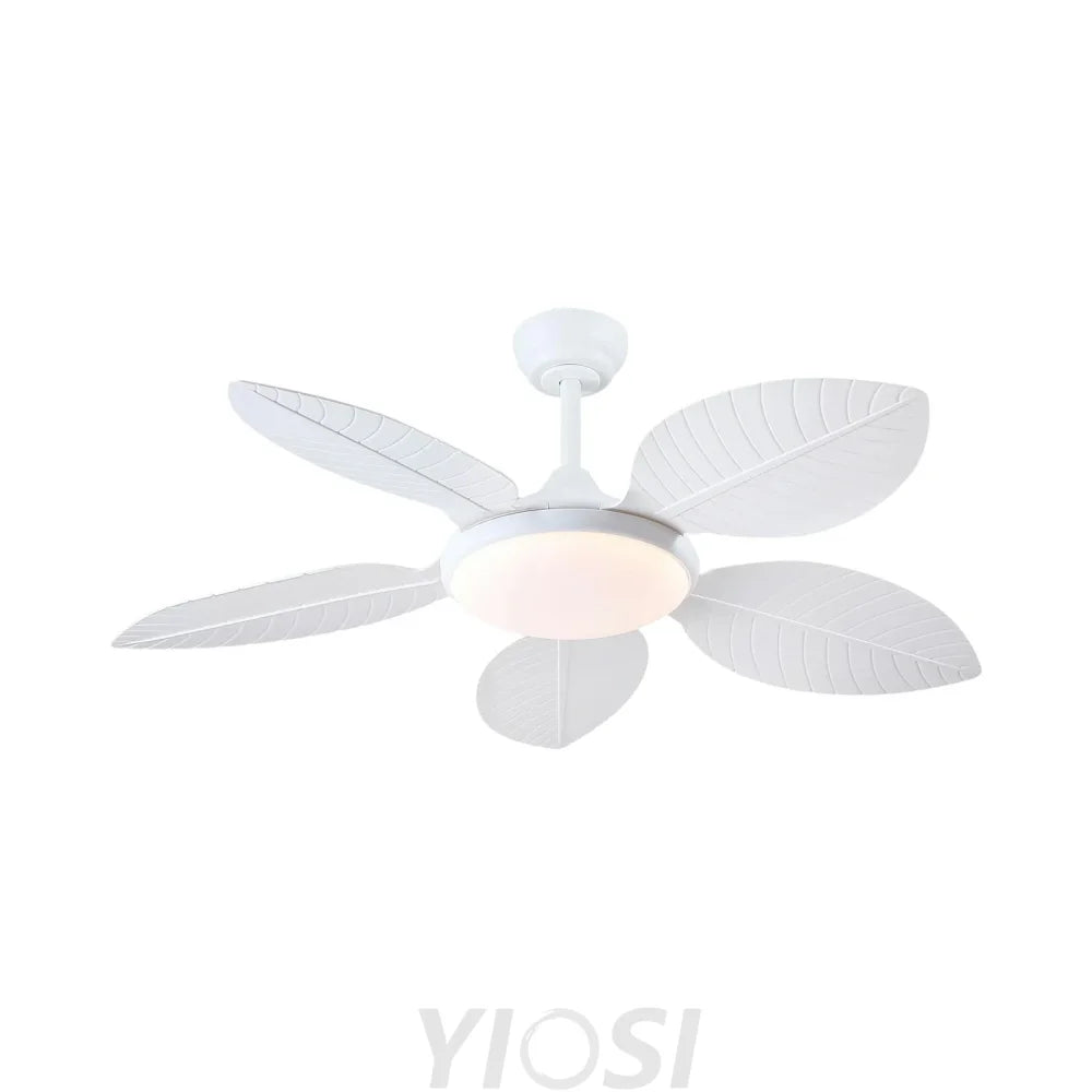 48’’ Tropical Modern Ceiling Fan with LED Light Remote Control & Adjustable Height White Ceiling Lights
