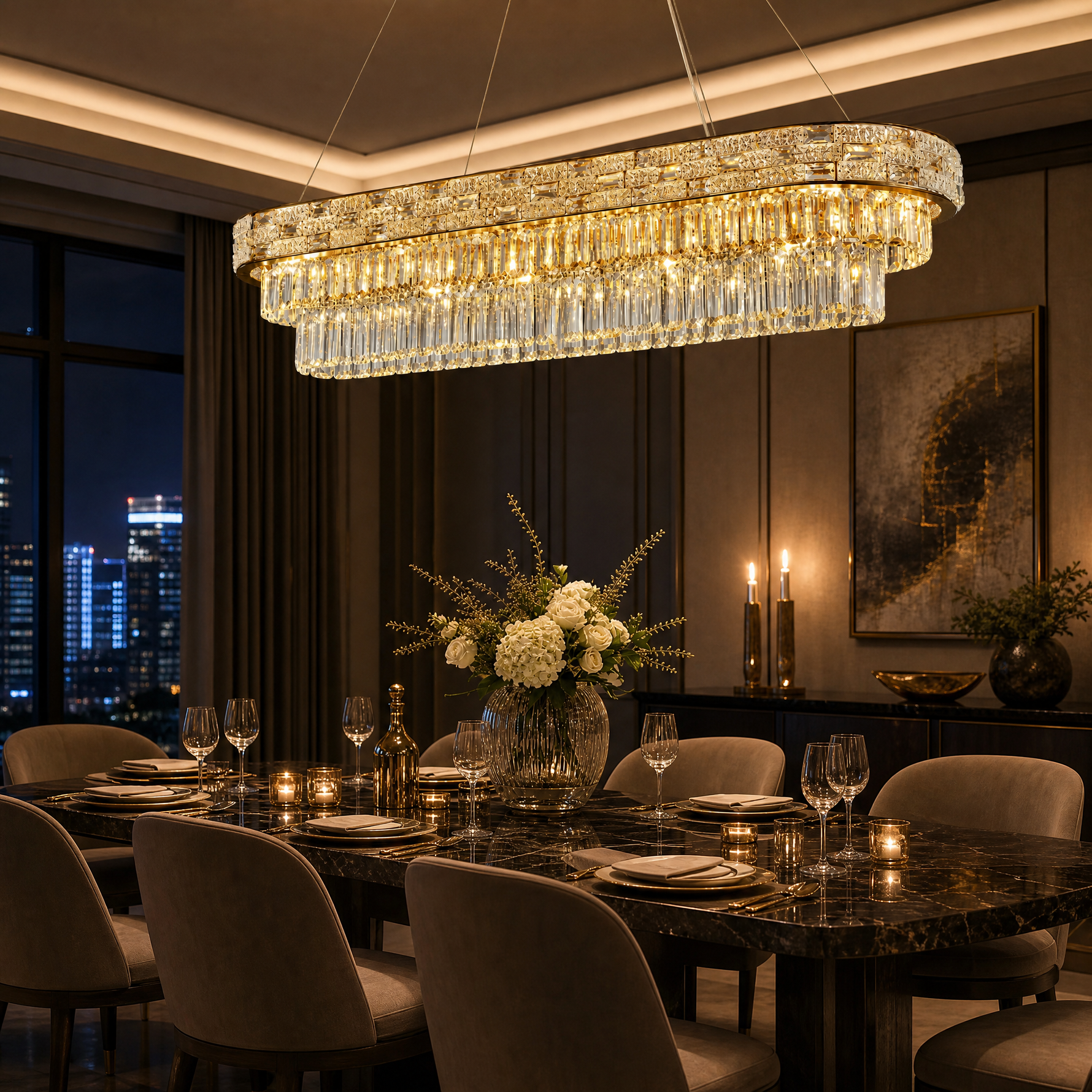 49.2-inch Ice Flake Crystal Pendant Light - Gold