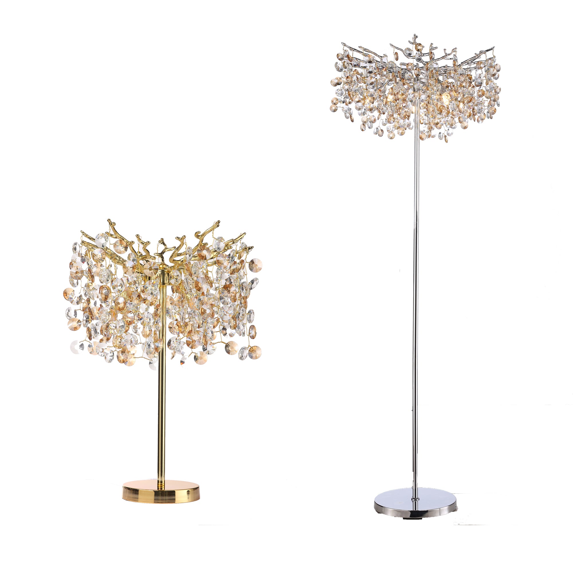 Isidora Modern Clear Crystal Floor Standing Lamp For Bedroom, Gold Floor Lamp