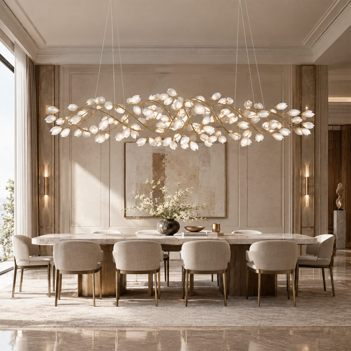 Lauro Ceramic Leaf Linear Chandelier