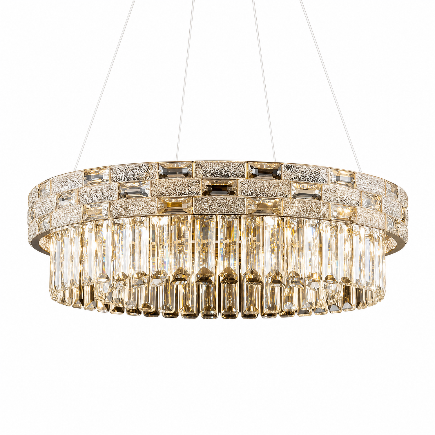 23-inch Ice Sheet Crystal Round Pendant - Gold