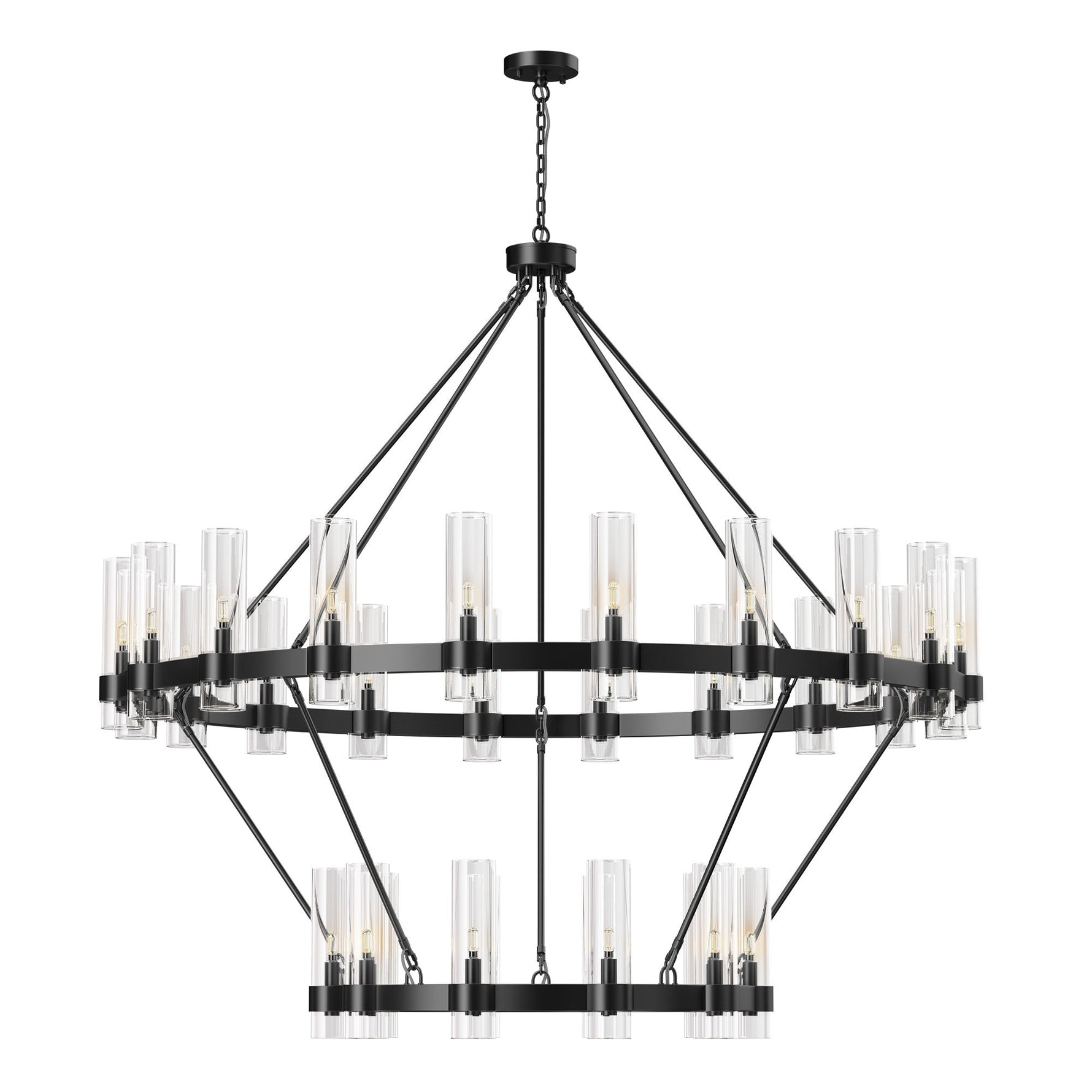 Copper plated modern glass lampshade chandelier 60in 2 Tier / Black