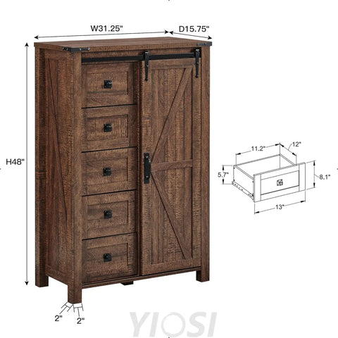 5 Drawer Farmhouse Dresser with Sliding Barn Door