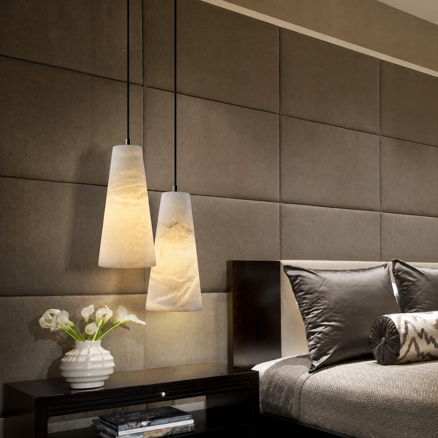 500 Cylindrical Alabaster Wall Lamp - Black Single - Change Supplier
