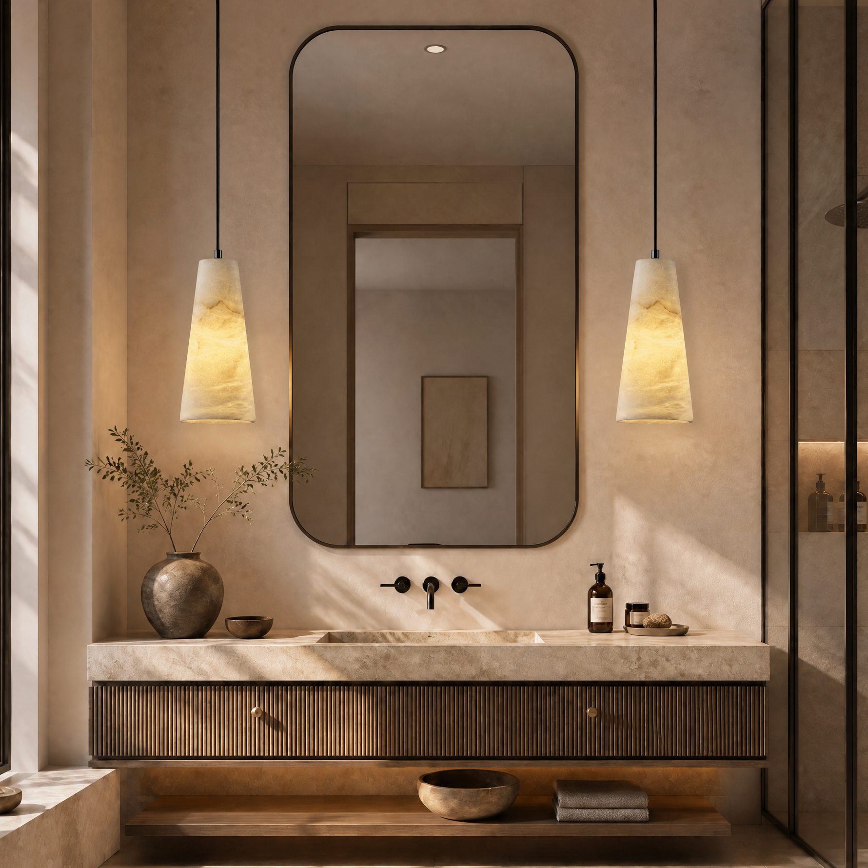 500 Cylindrical Alabaster Wall Lamp - Black Single - Change Supplier