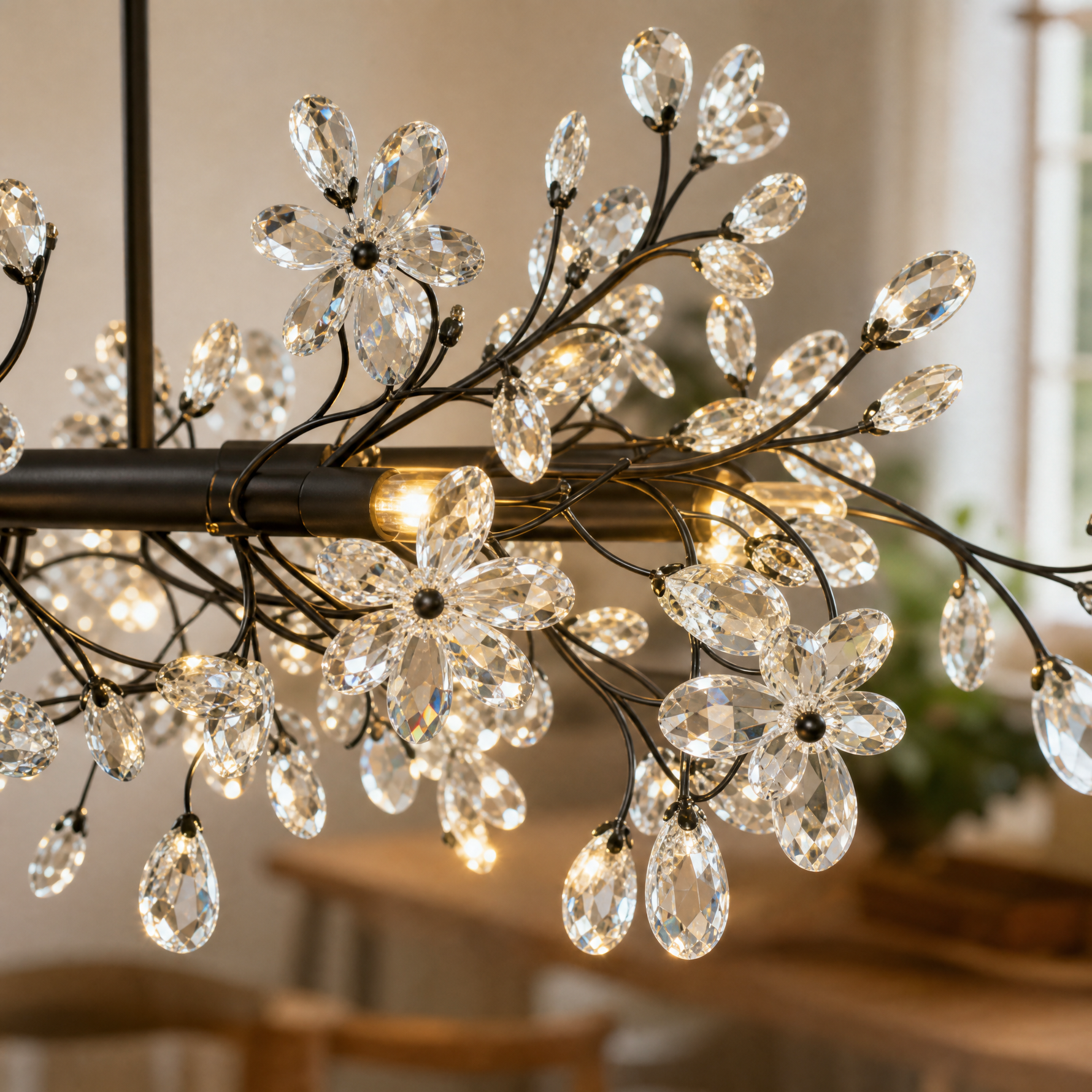 51" Modern Black Crystal Tree Branch Chandelier