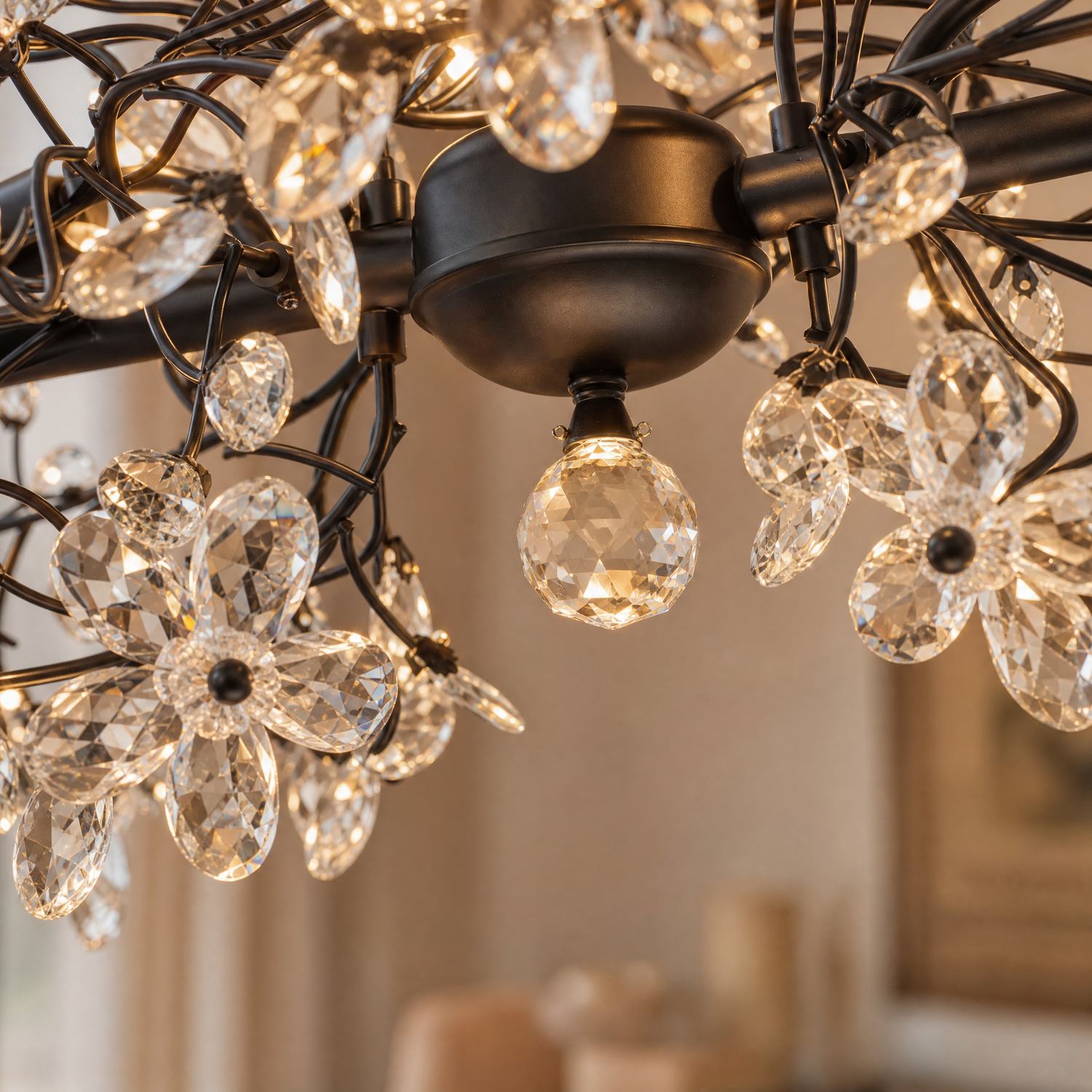 51" Modern Black Crystal Tree Branch Chandelier