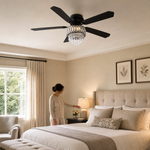 52" Wood Blade Ceiling Fan with Integrated Crystal Chandelier