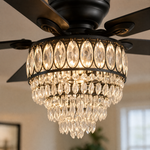 52" Wood Blade Ceiling Fan with Integrated Crystal Chandelier