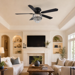 52" Wood Blade Ceiling Fan with Integrated Crystal Chandelier