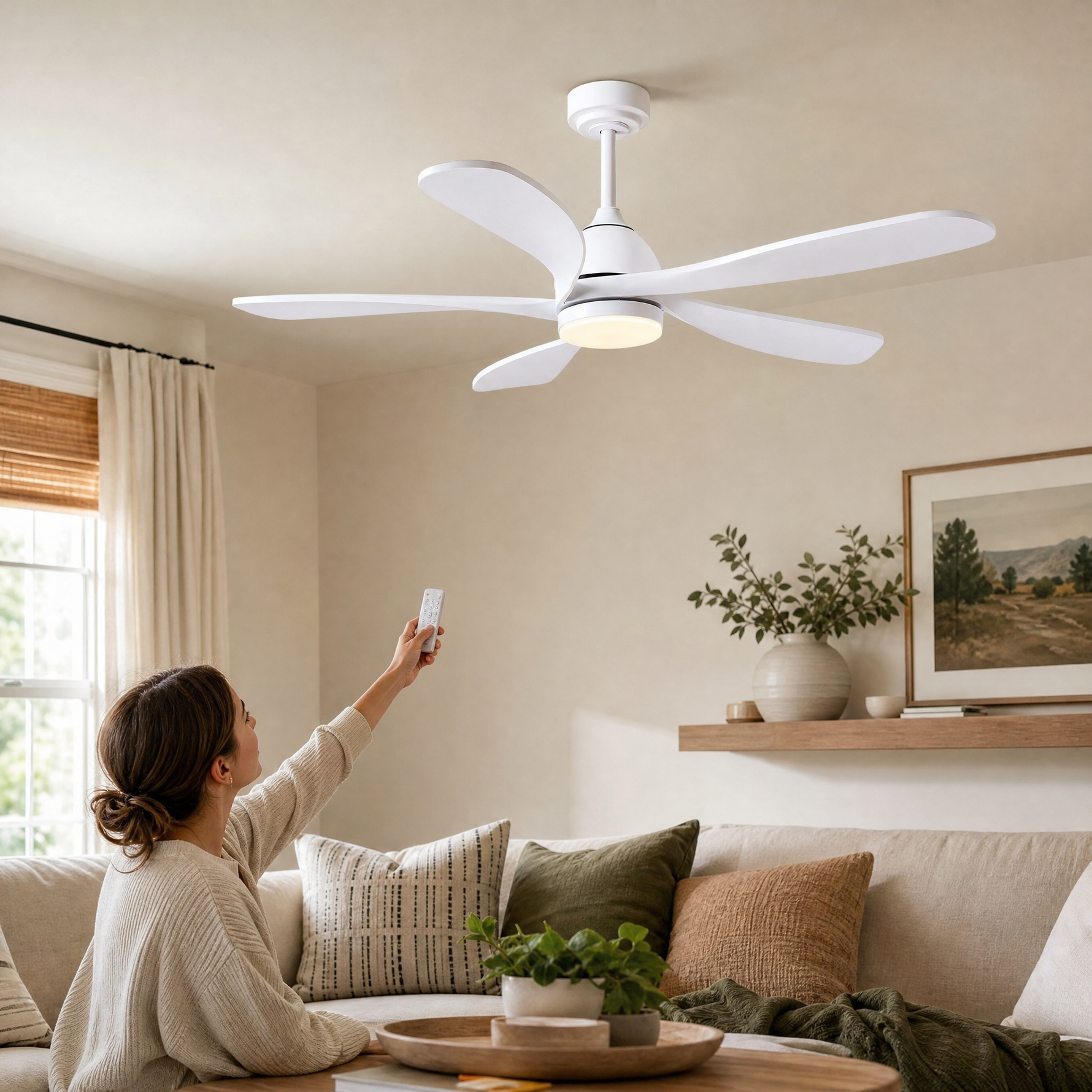 52" Wood Blade Ceiling Fan with Integrated LED Disc Light