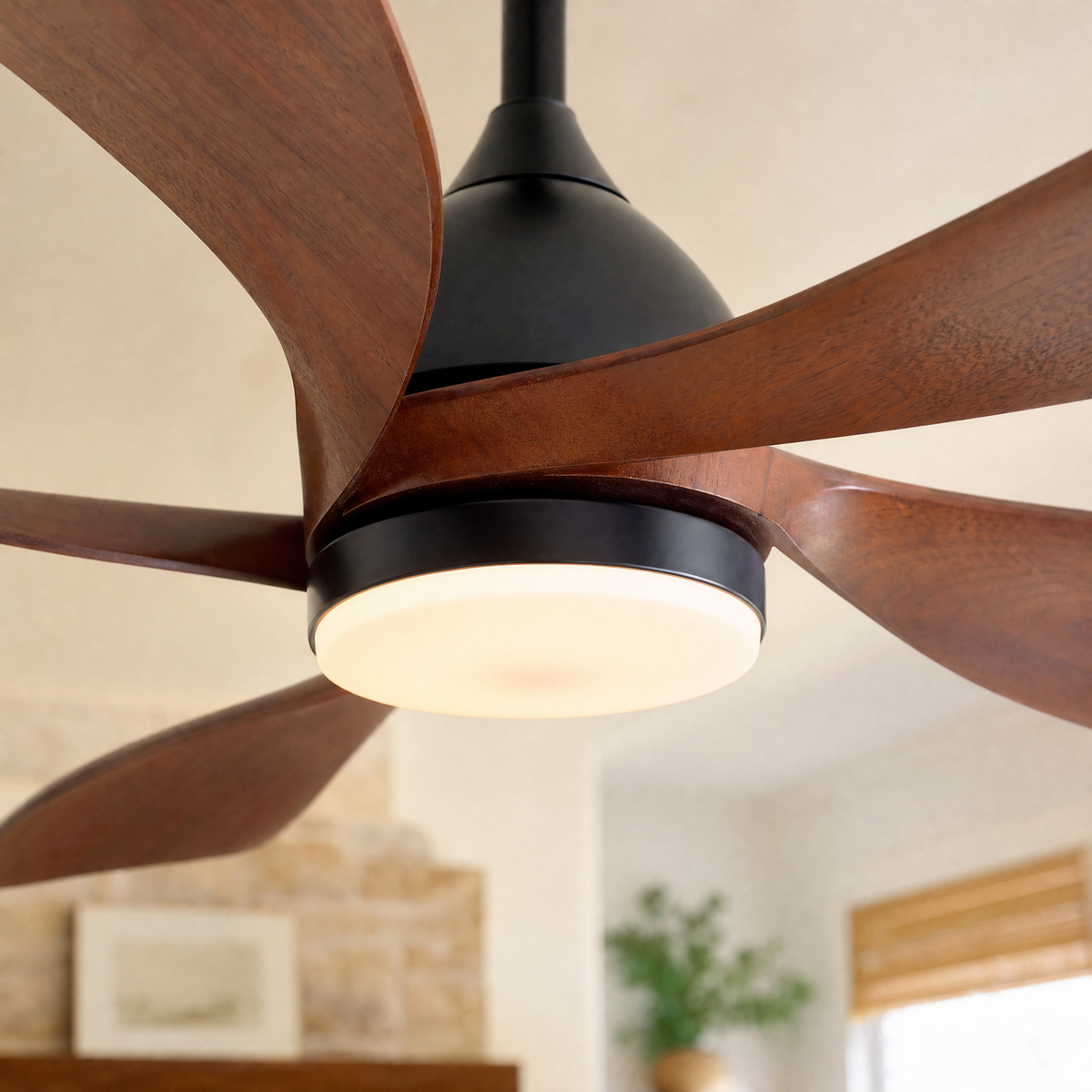 52" Wood Blade Ceiling Fan with Integrated LED Disc Light